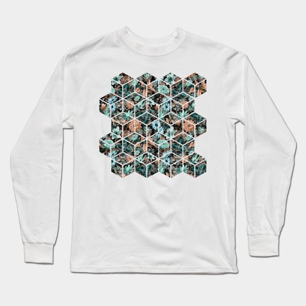 Floral Dreamy Pattern Caramel Turquoise Long Sleeve T-Shirt by cesartorresart